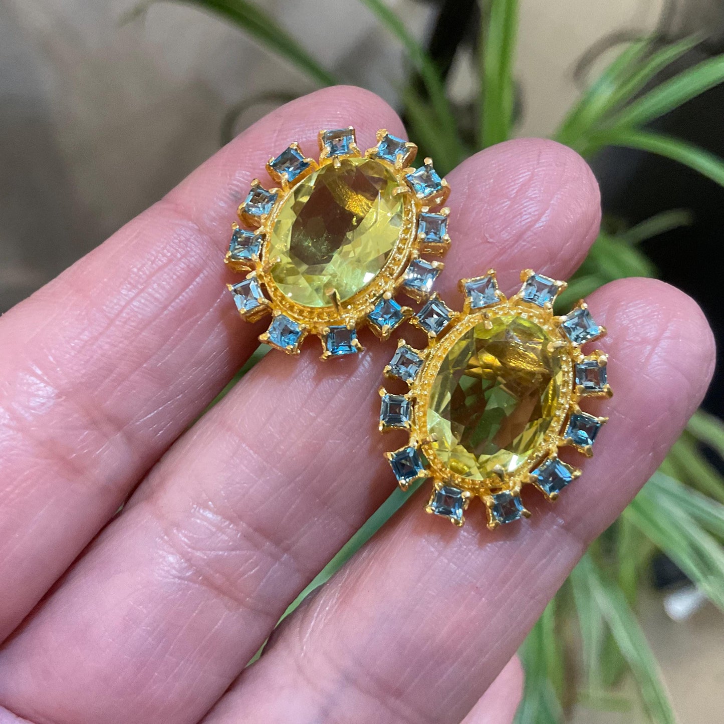 Sterling silver lemon quartz citrine statement earrings