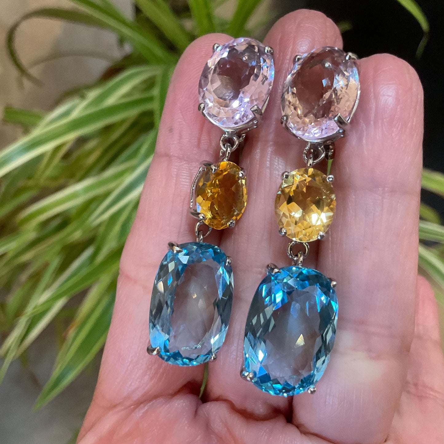 Sterling Silver natural Swiss blue topaz Ametrine citrine fancy earrings