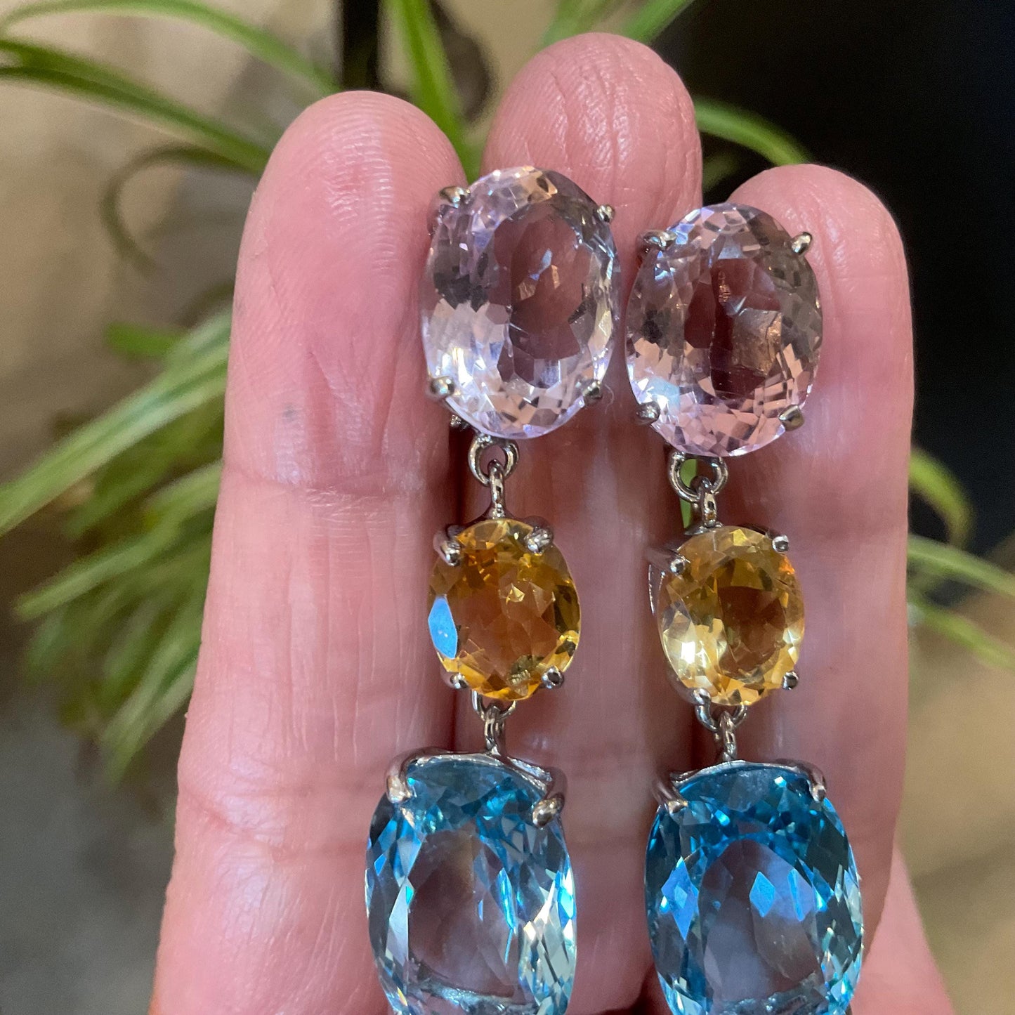 Sterling Silver natural Swiss blue topaz Ametrine citrine fancy earrings