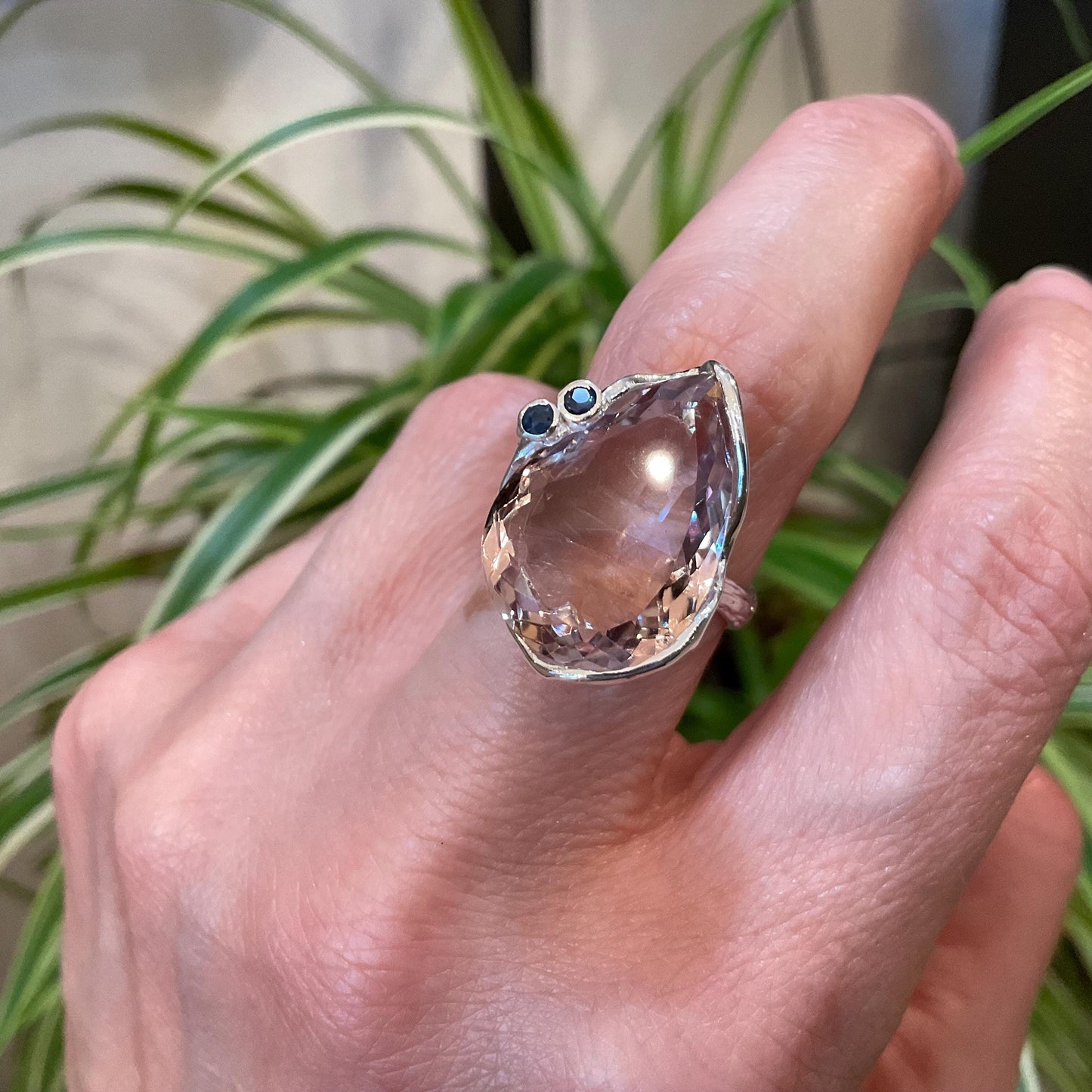 sterling silver statement Natural Ametrine  blue sapphire  pear shape ring 8