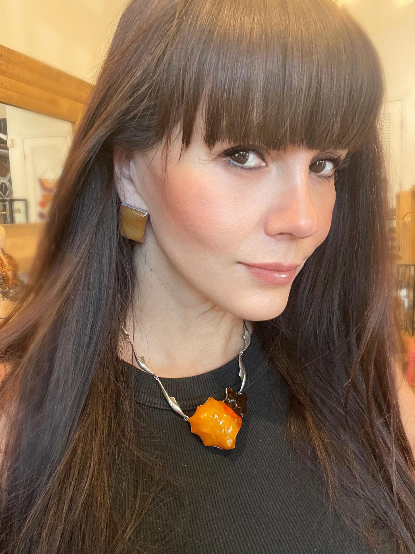 Sterling Silver necklace choker amber with Etsy rule compliance