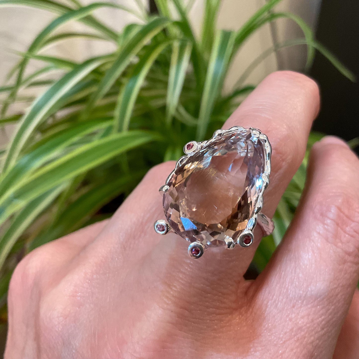 sterling silver statement Natural Ametrine rhodolite pear shape ring 7.5