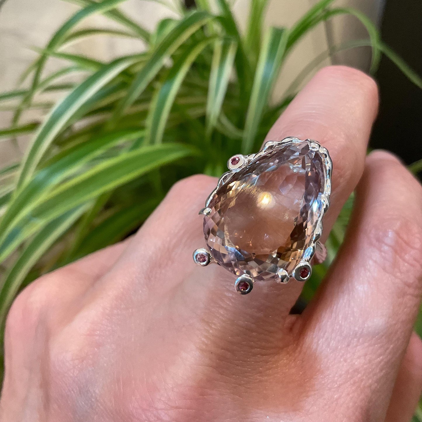 sterling silver statement Natural Ametrine rhodolite pear shape ring 7.5