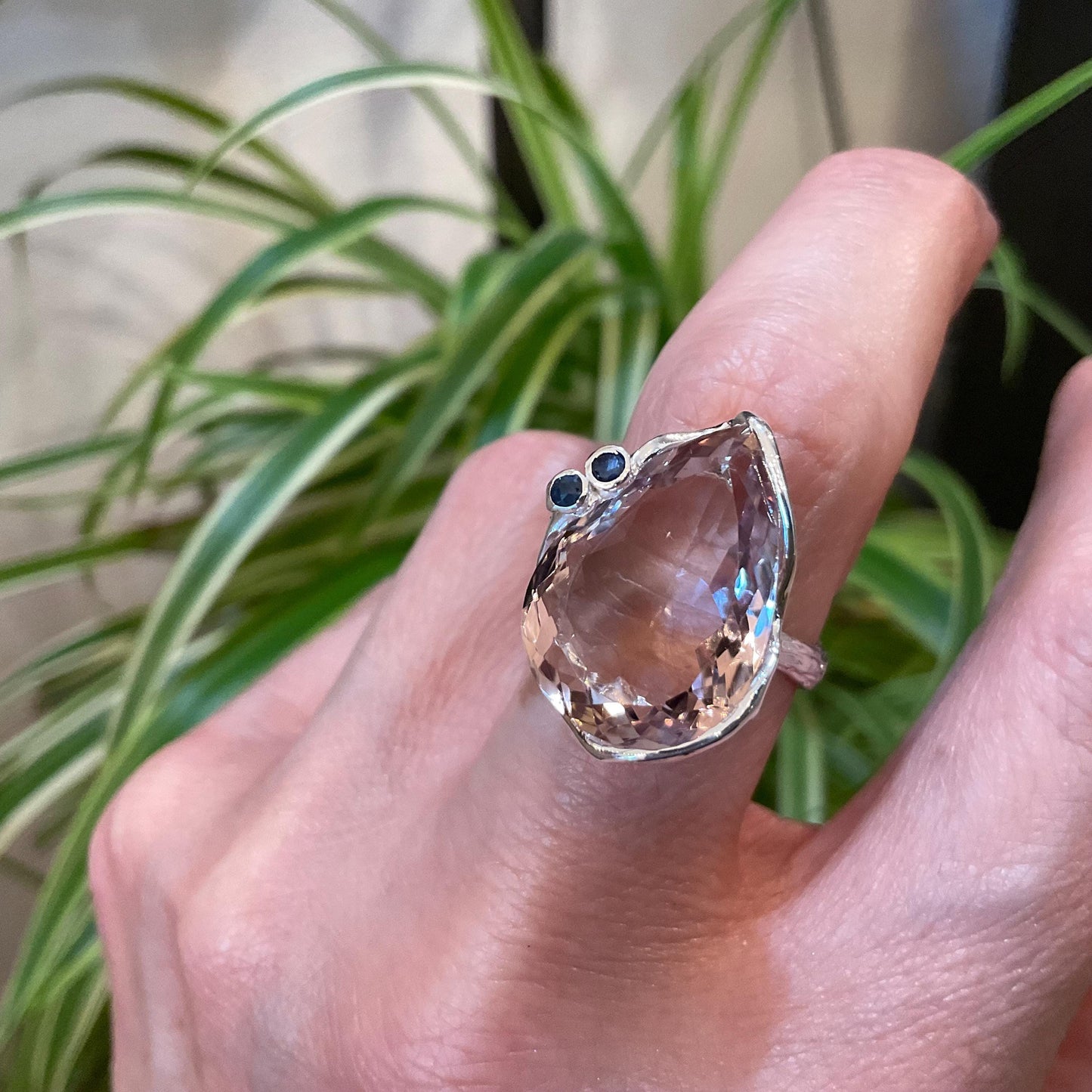 sterling silver statement Natural Ametrine  blue sapphire  pear shape ring 8