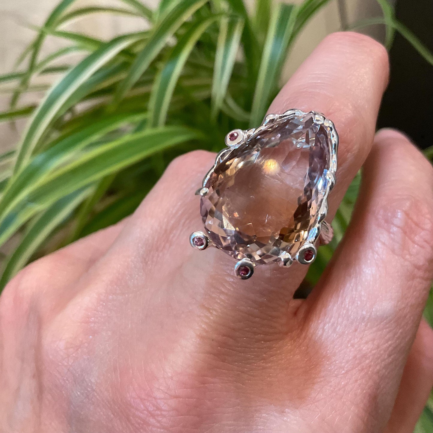 sterling silver statement Natural Ametrine rhodolite pear shape ring 7.5