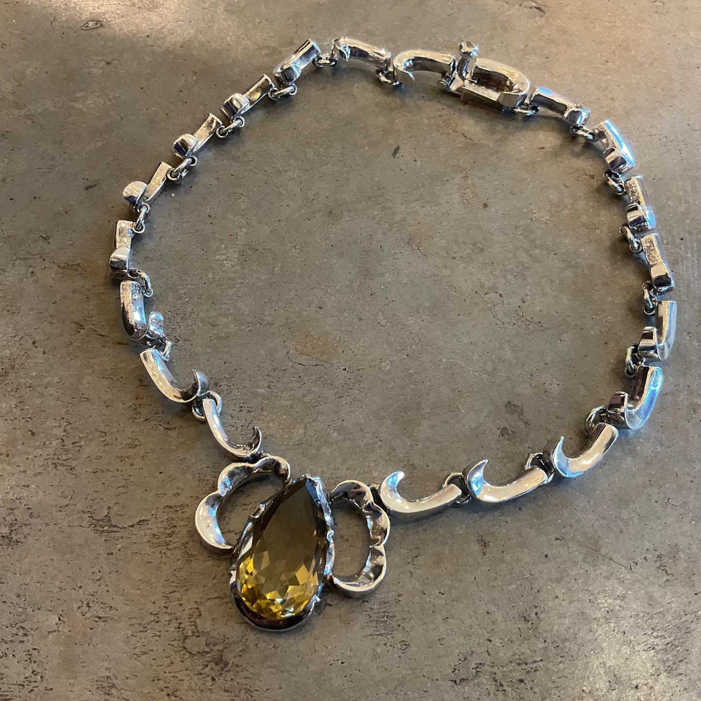 Sterling silver statement modernist vintage citrine necklace collar