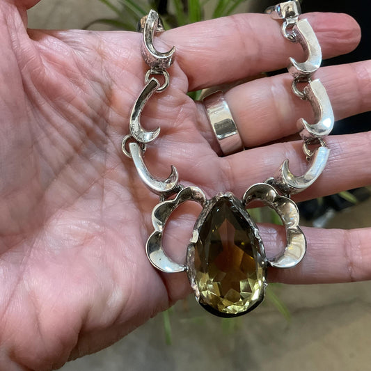Sterling silver statement modernist vintage citrine necklace collar