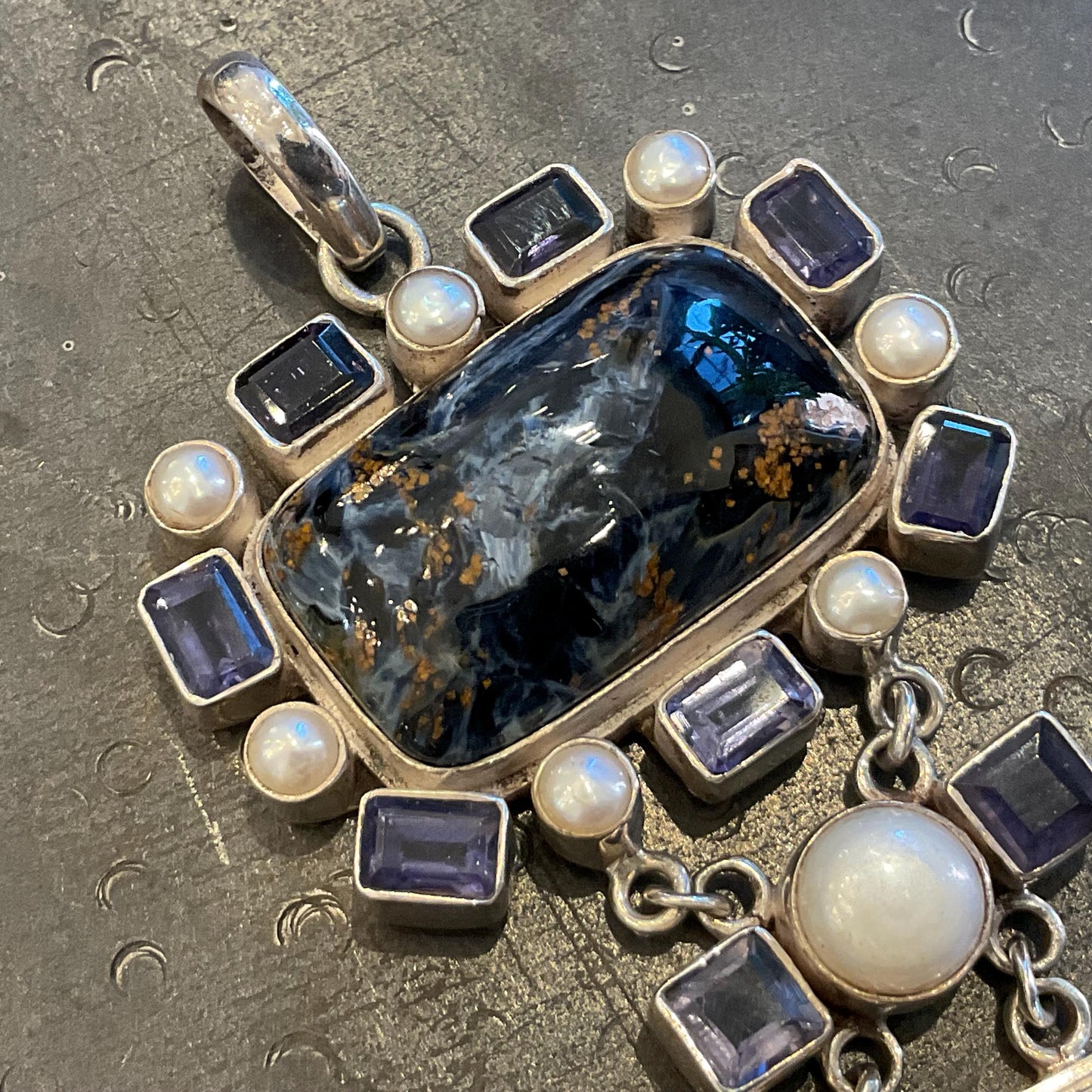 Sterling silver vintage Pietersite pearls pendant for necklace