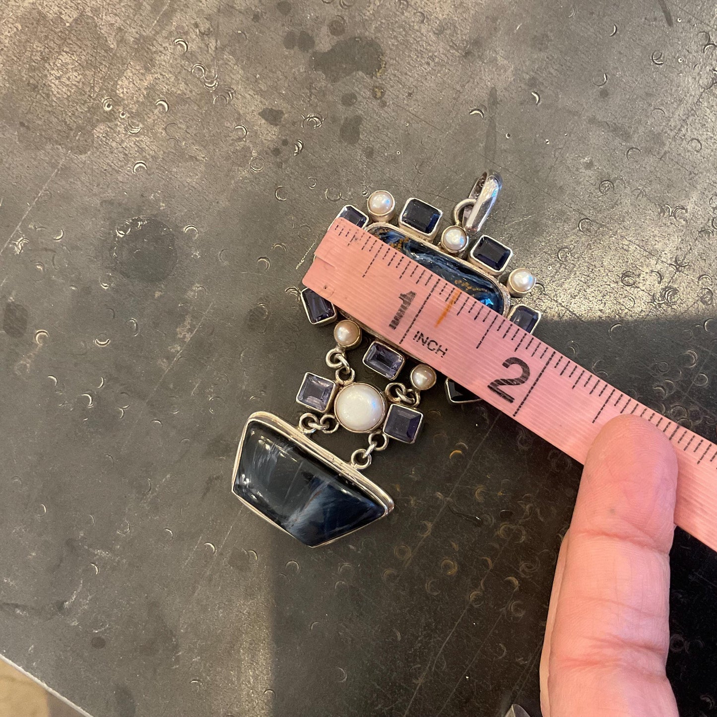 Sterling silver vintage Pietersite pearls pendant for necklace