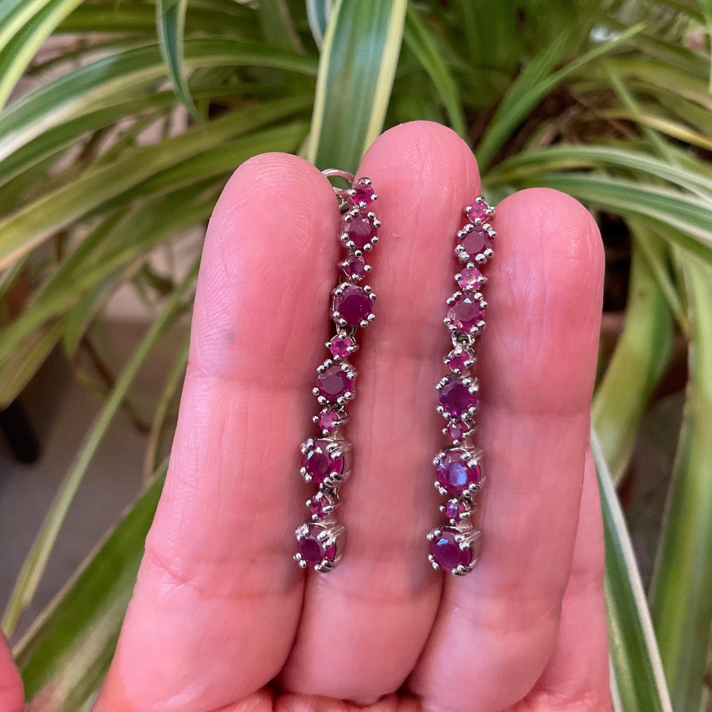 Sterling Silver  Natural red ruby long dangle earrings