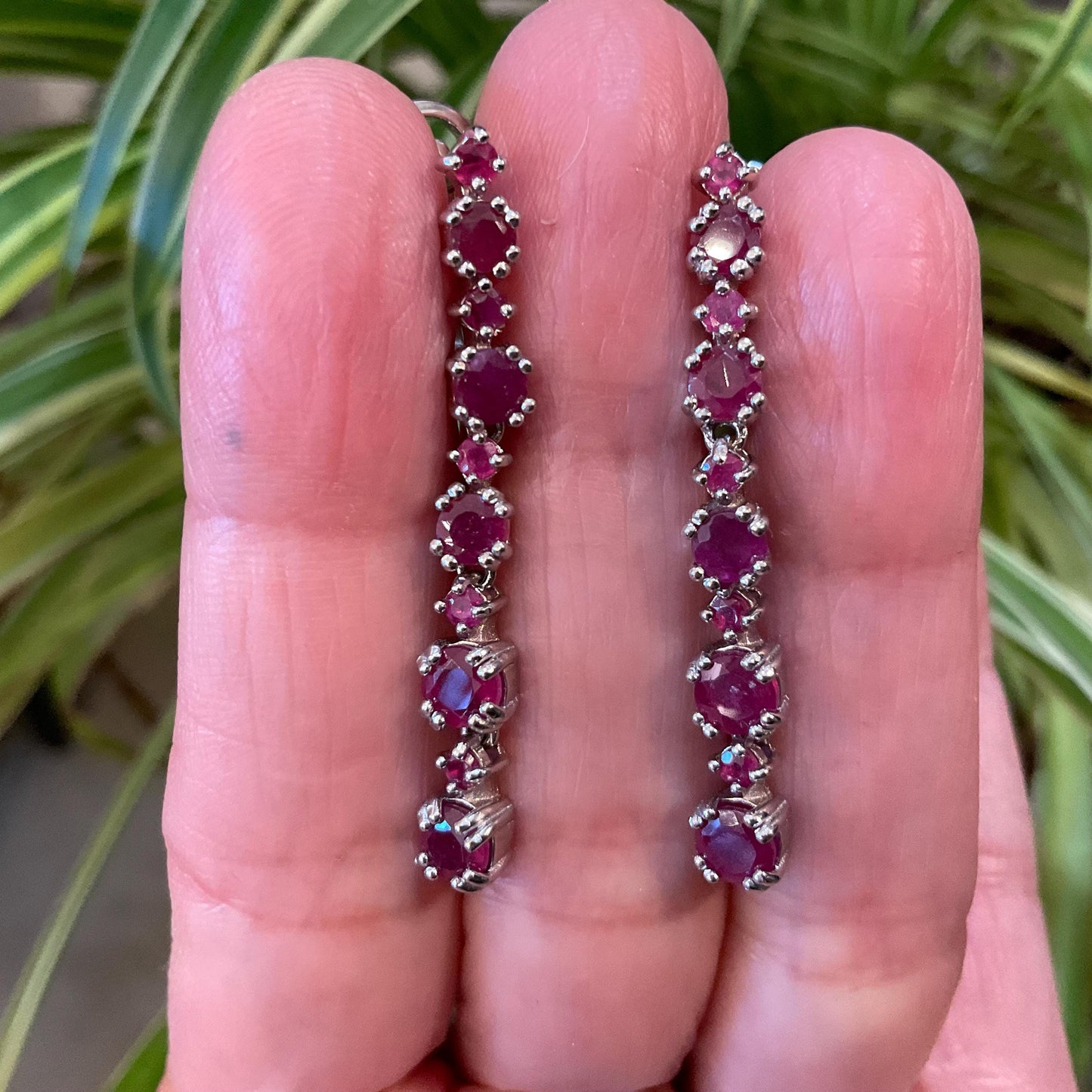 Sterling Silver  Natural red ruby long dangle earrings