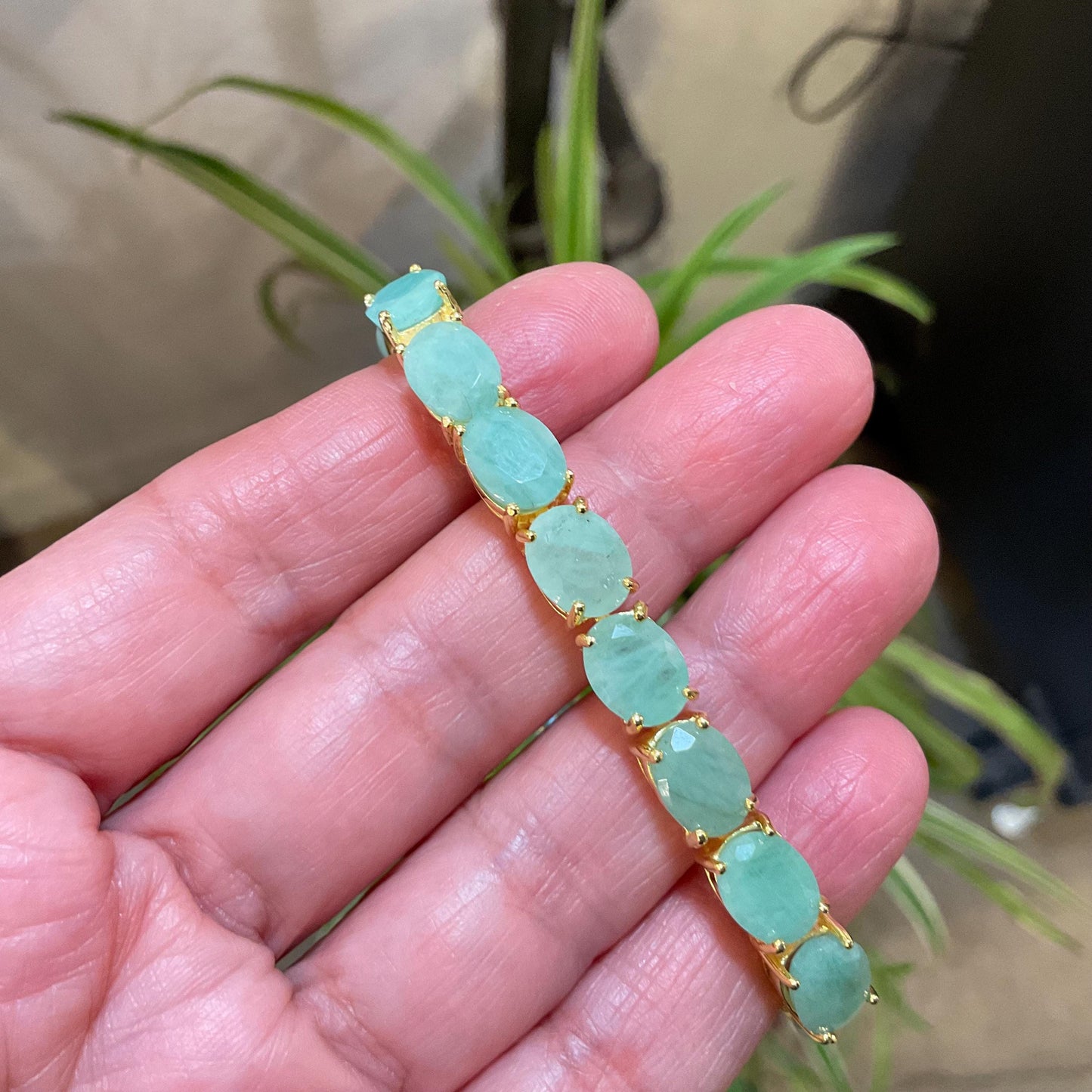 Sterling Silver Natural unheated  Emeralds tennis gold artisan  bracelet