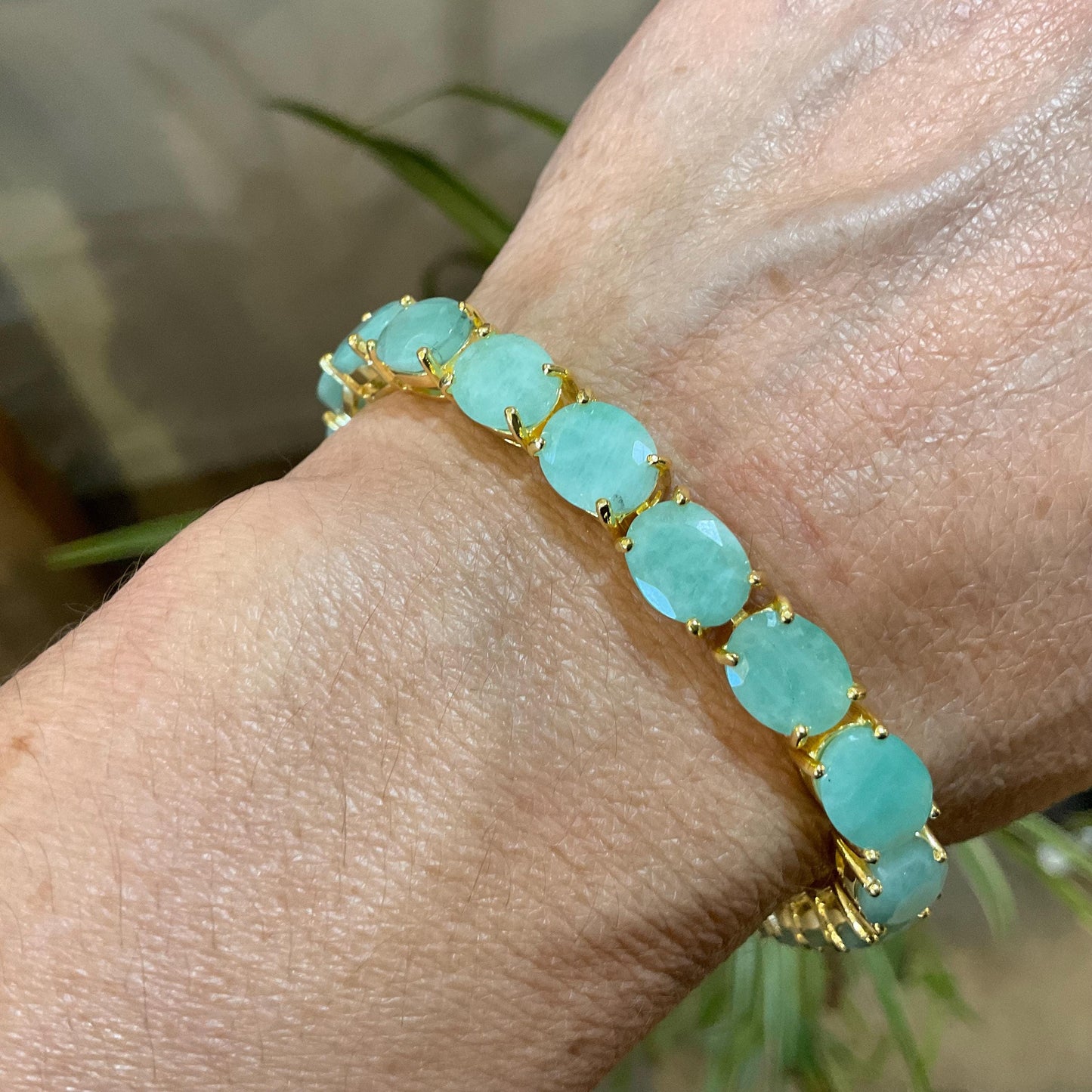 Sterling Silver Natural unheated  Emeralds tennis gold artisan  bracelet