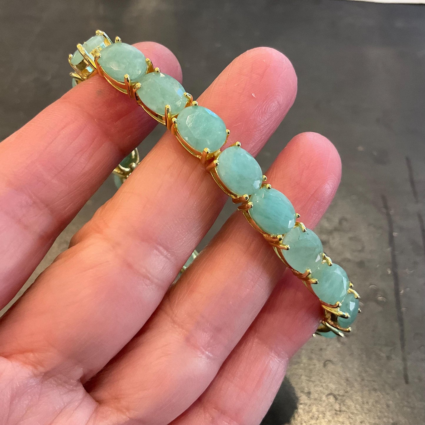 Sterling Silver Natural unheated  Emeralds tennis gold artisan  bracelet