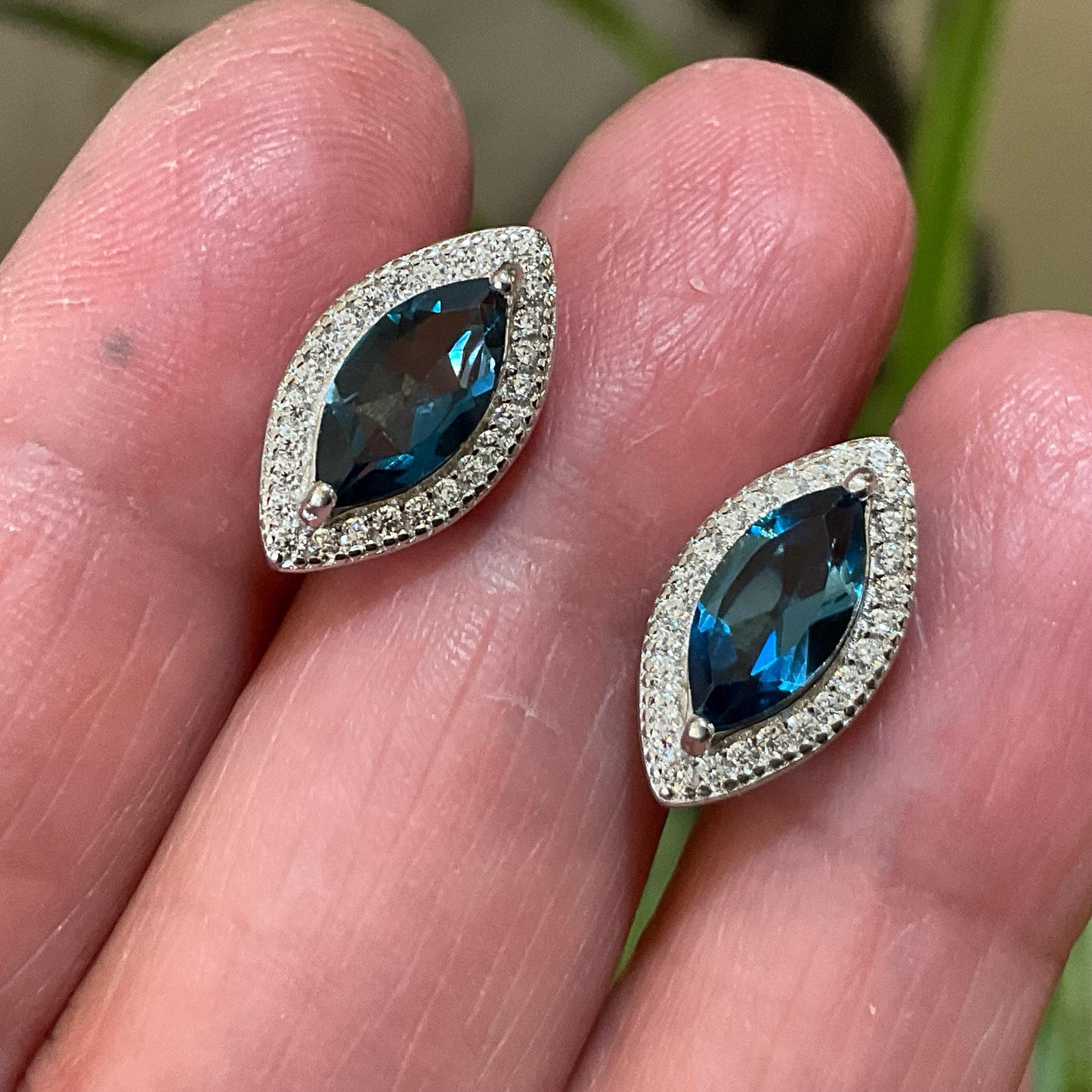 Sterling silver london Blue topaz Marquis stud  Earrings