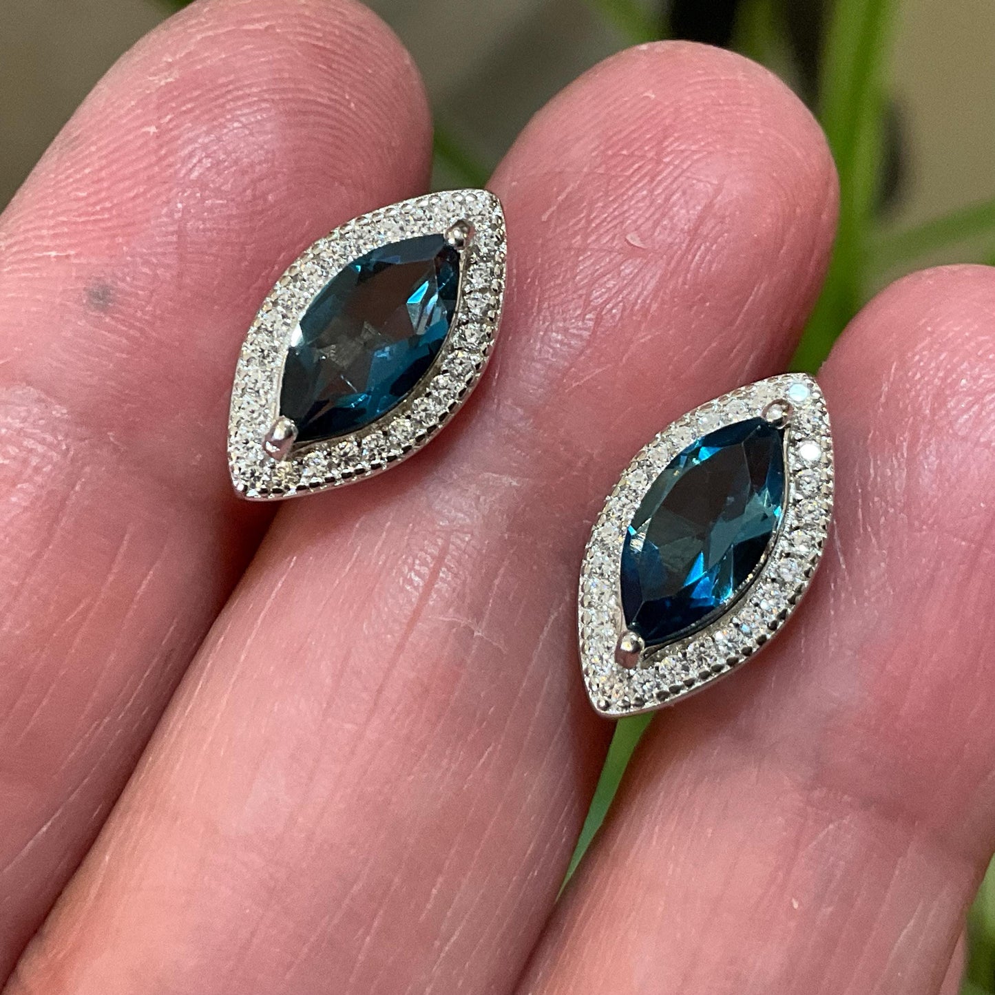 Sterling silver london Blue topaz Marquis stud  Earrings