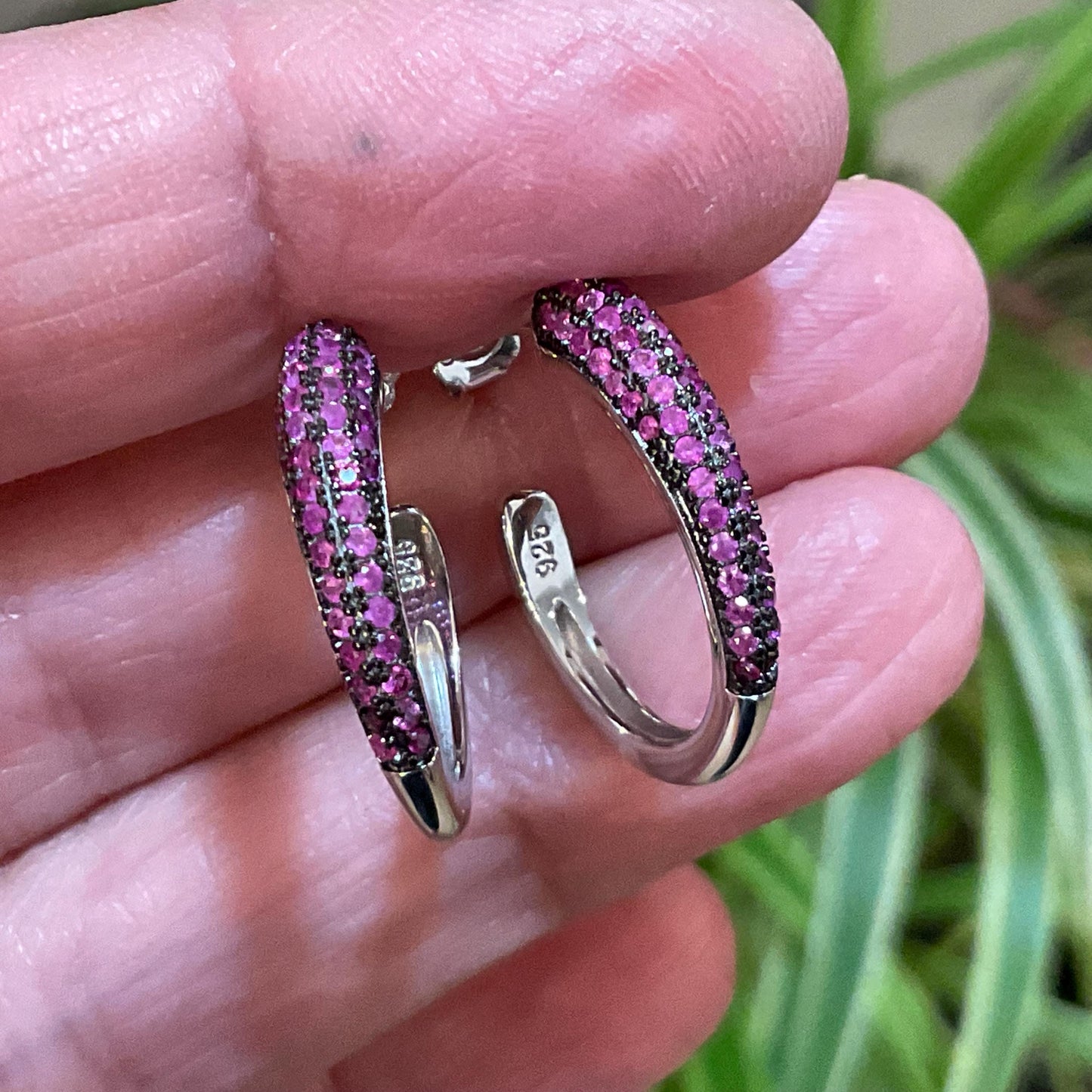 Sterling Silver Myanmar diamond cut red ruby small hoops Earrings