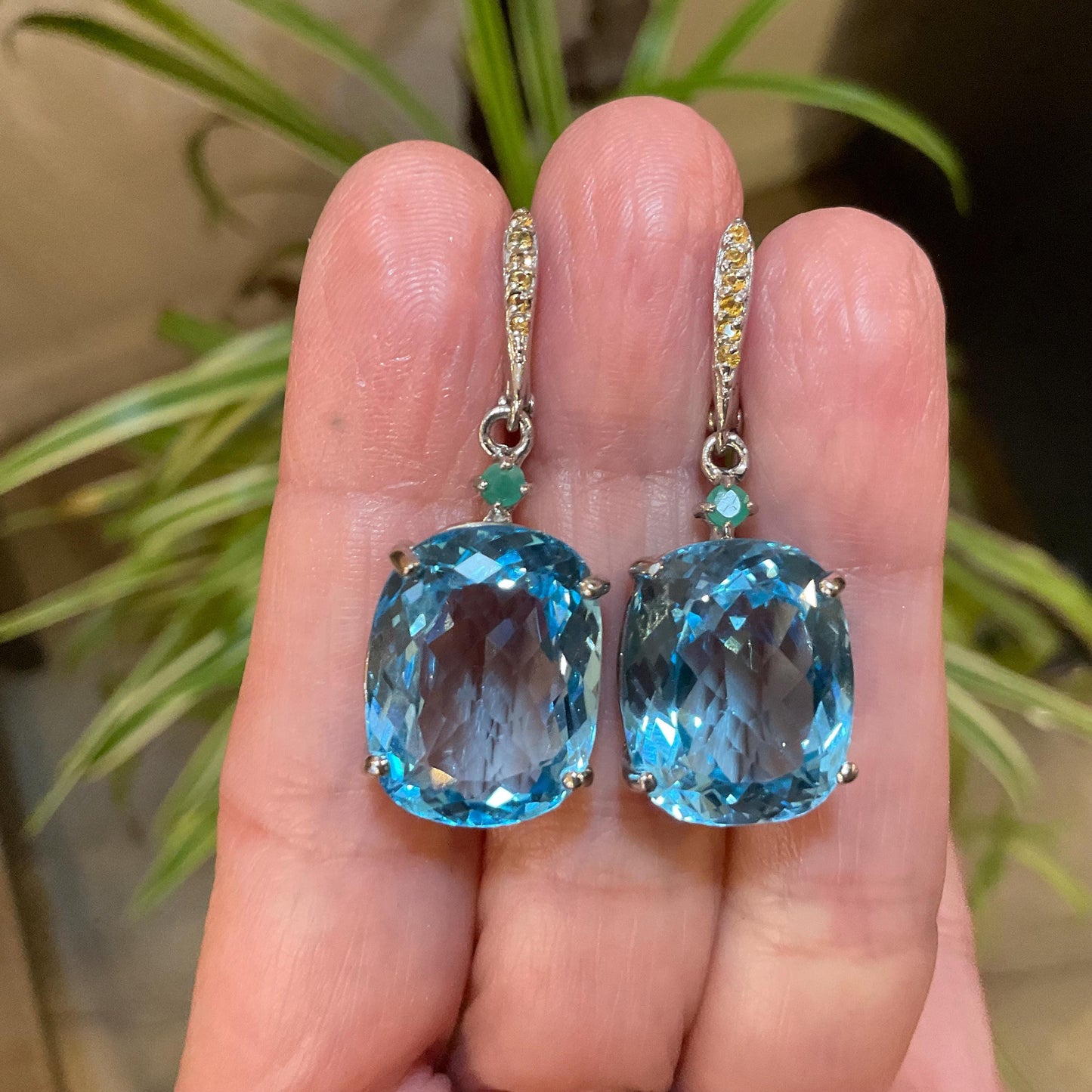 Sterling Silver sky natural blue topaz emerald sapphire fancy earrings