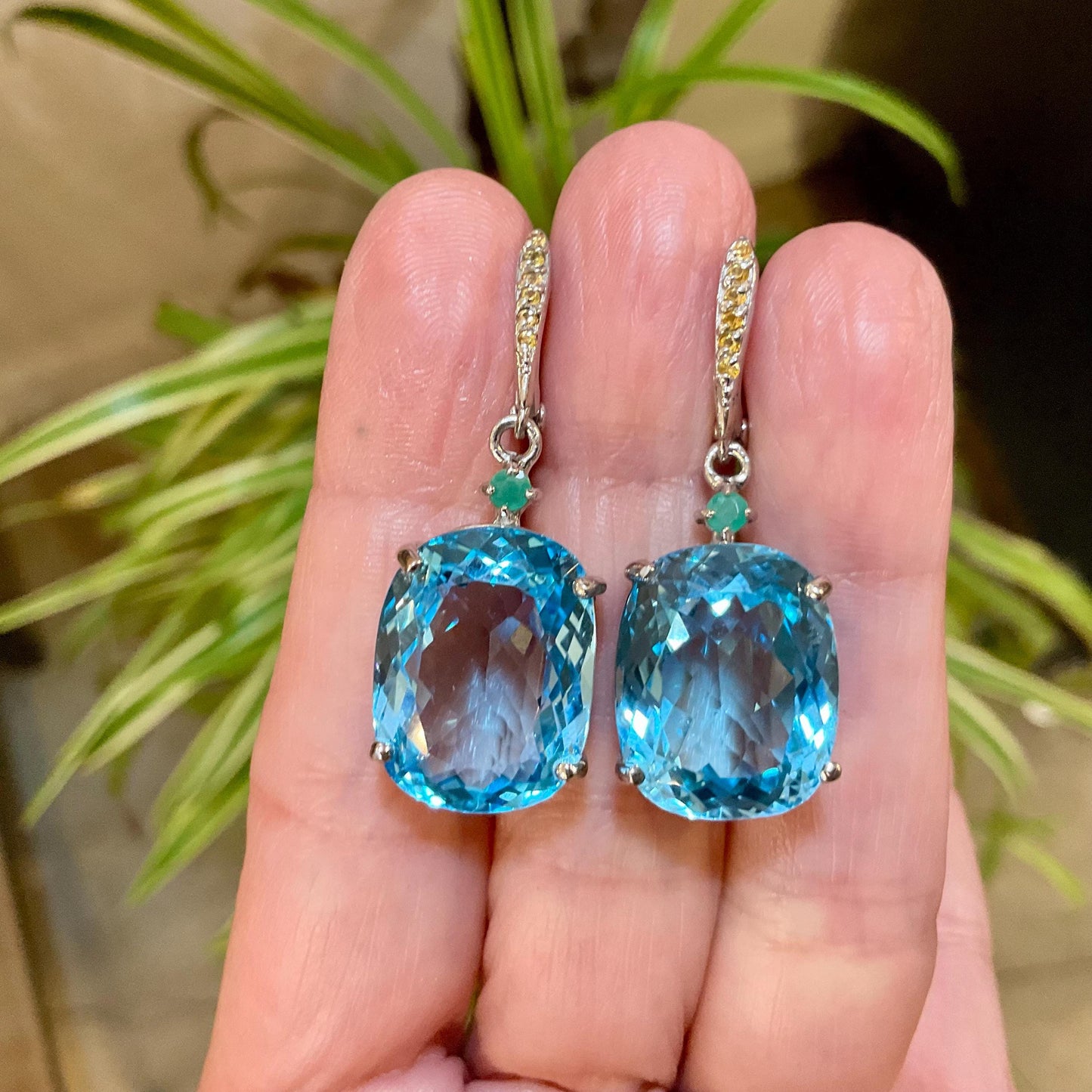 Sterling Silver sky natural blue topaz emerald sapphire fancy earrings