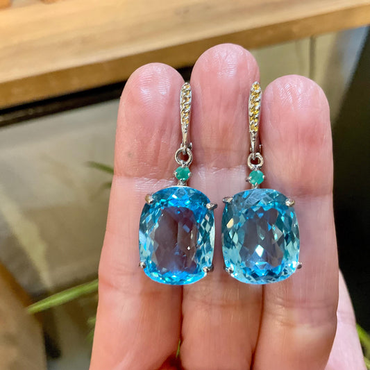 Sterling Silver sky natural blue topaz emerald sapphire fancy earrings