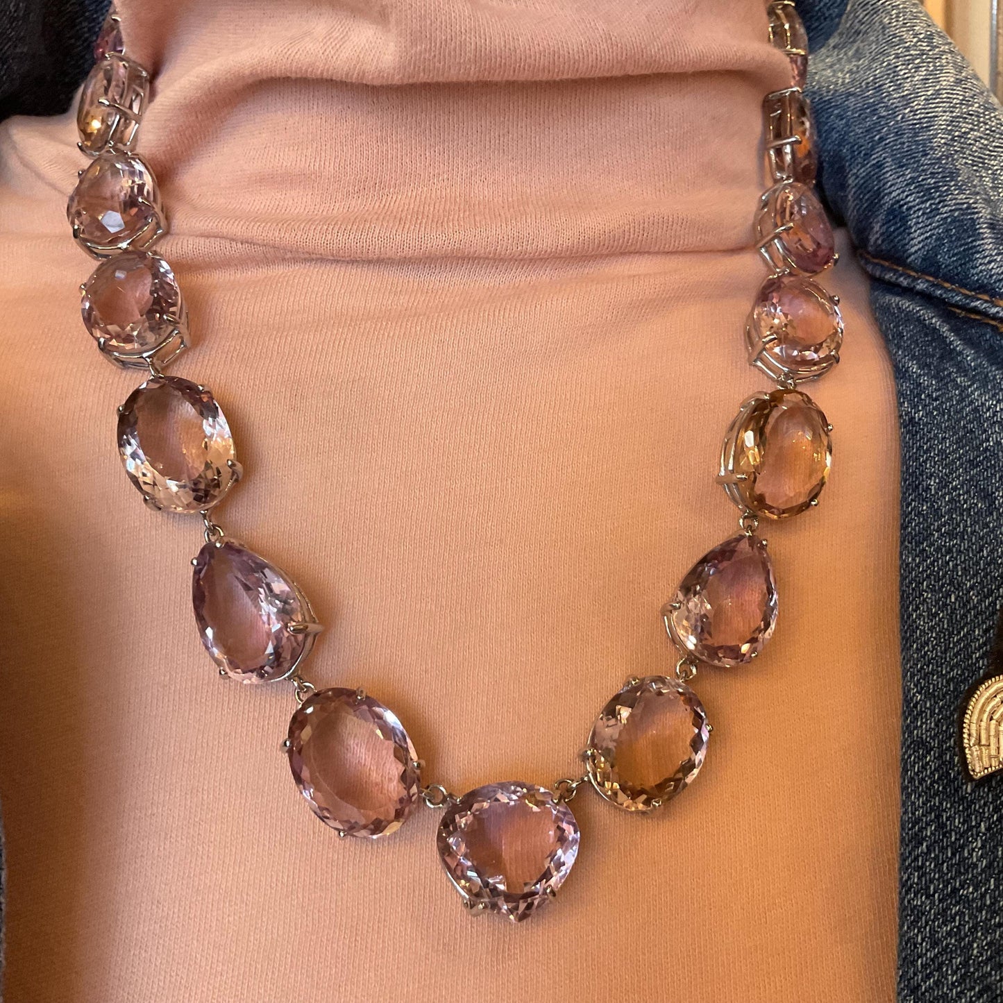 Sterling silver natural ametrine statement necklace