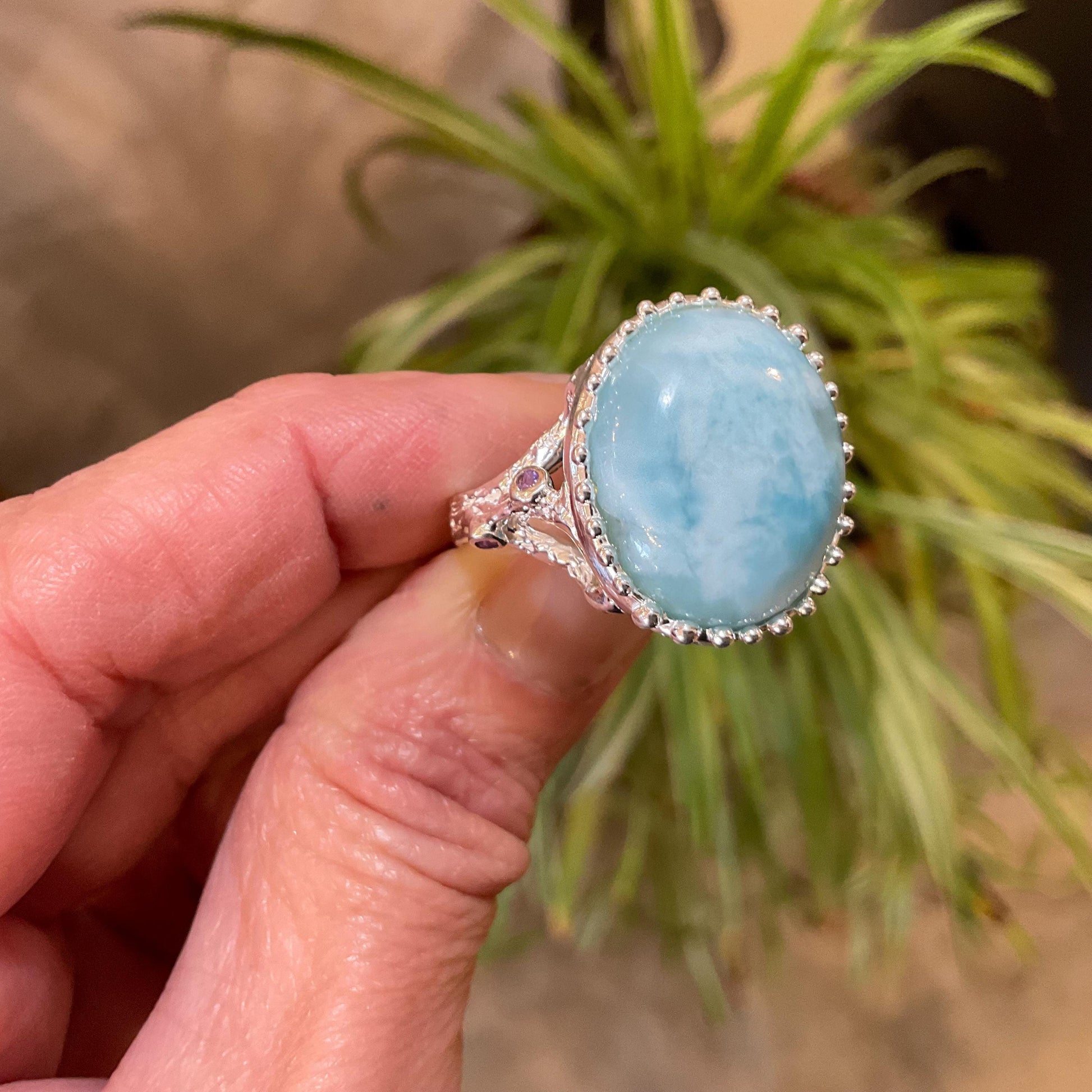 Sterling Statement larimar statement amethyst round ring 7.5 Colors Of Etnika