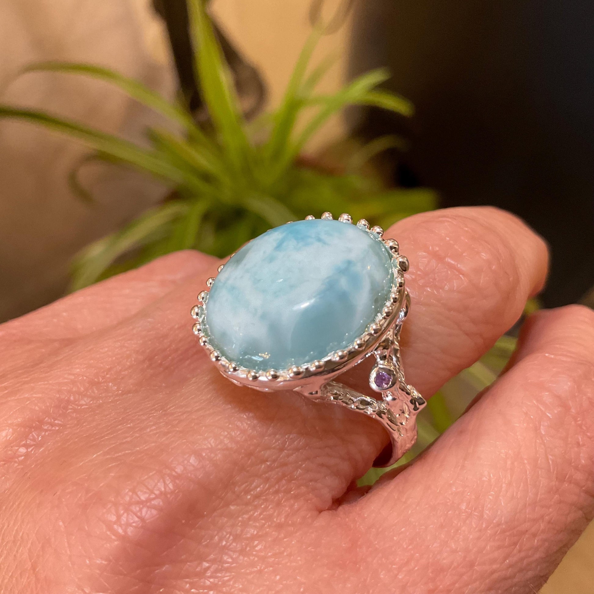 Sterling Statement larimar statement amethyst round ring 7.5 Colors Of Etnika