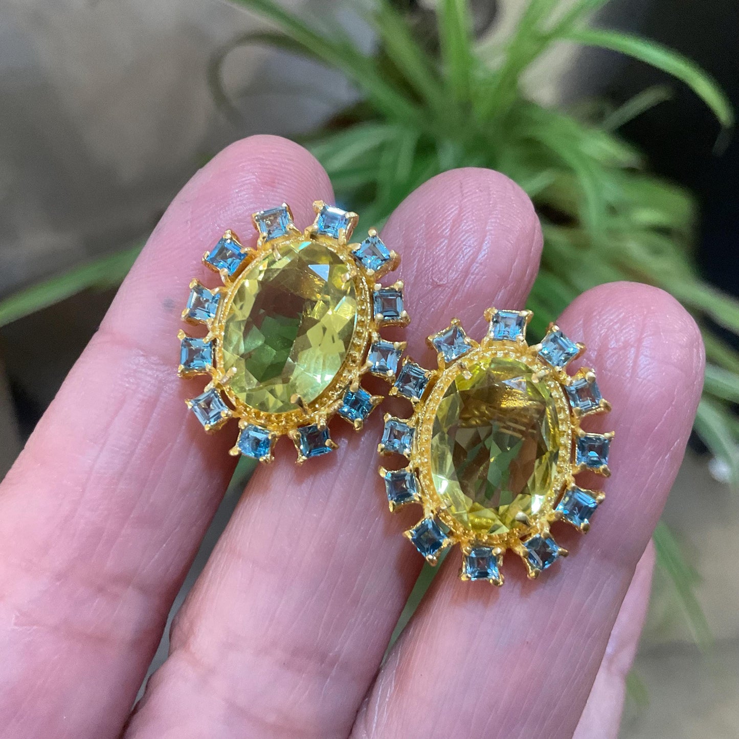 Sterling silver lemon quartz citrine statement earrings