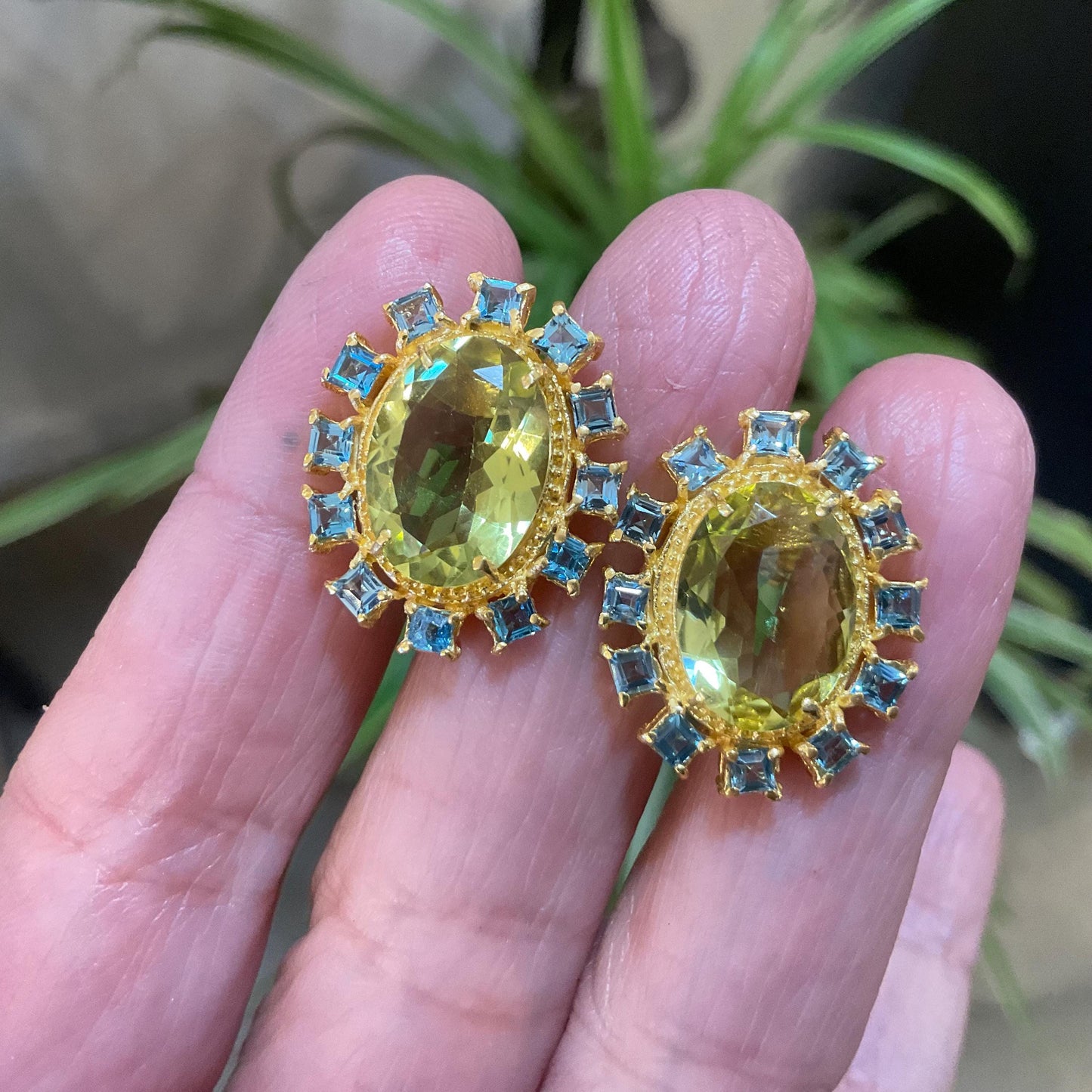 Sterling silver lemon quartz citrine statement earrings