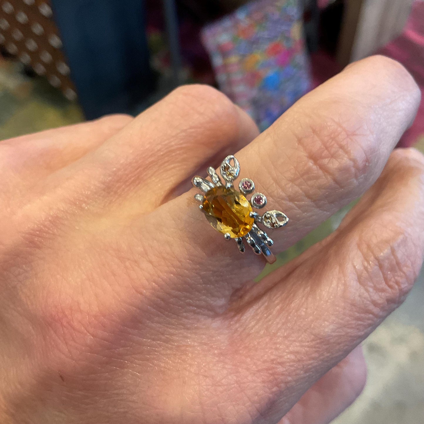Sterling Silver Handmade Natural citrine crab ring 7