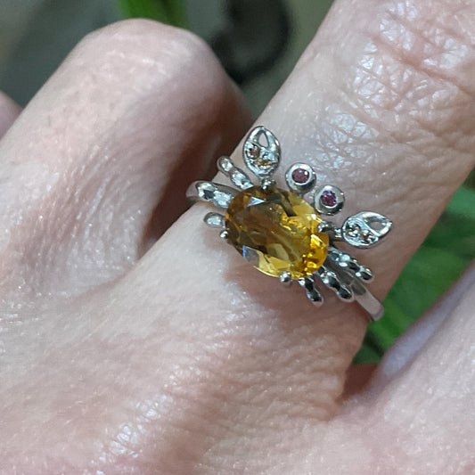 Sterling Silver Handmade Natural citrine crab ring 7