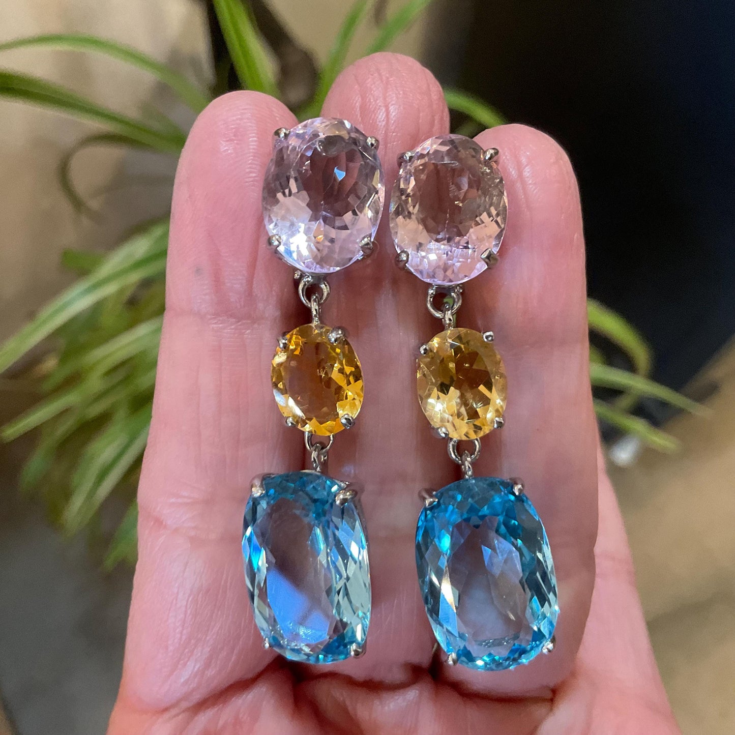 Sterling Silver natural Swiss blue topaz Ametrine citrine fancy earrings