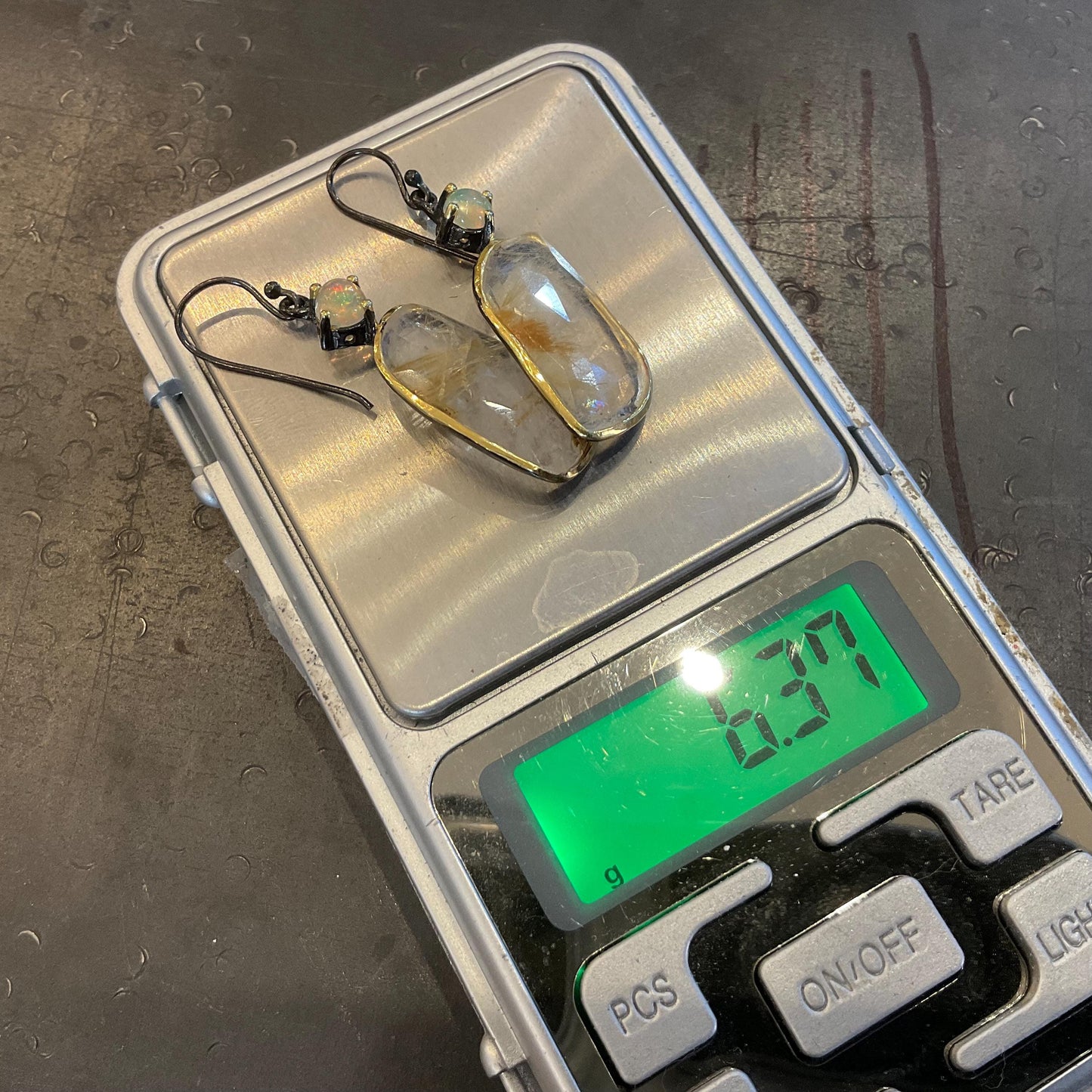 sterling silver statement rutilated quartz golden ribbon opal dangle  earrings