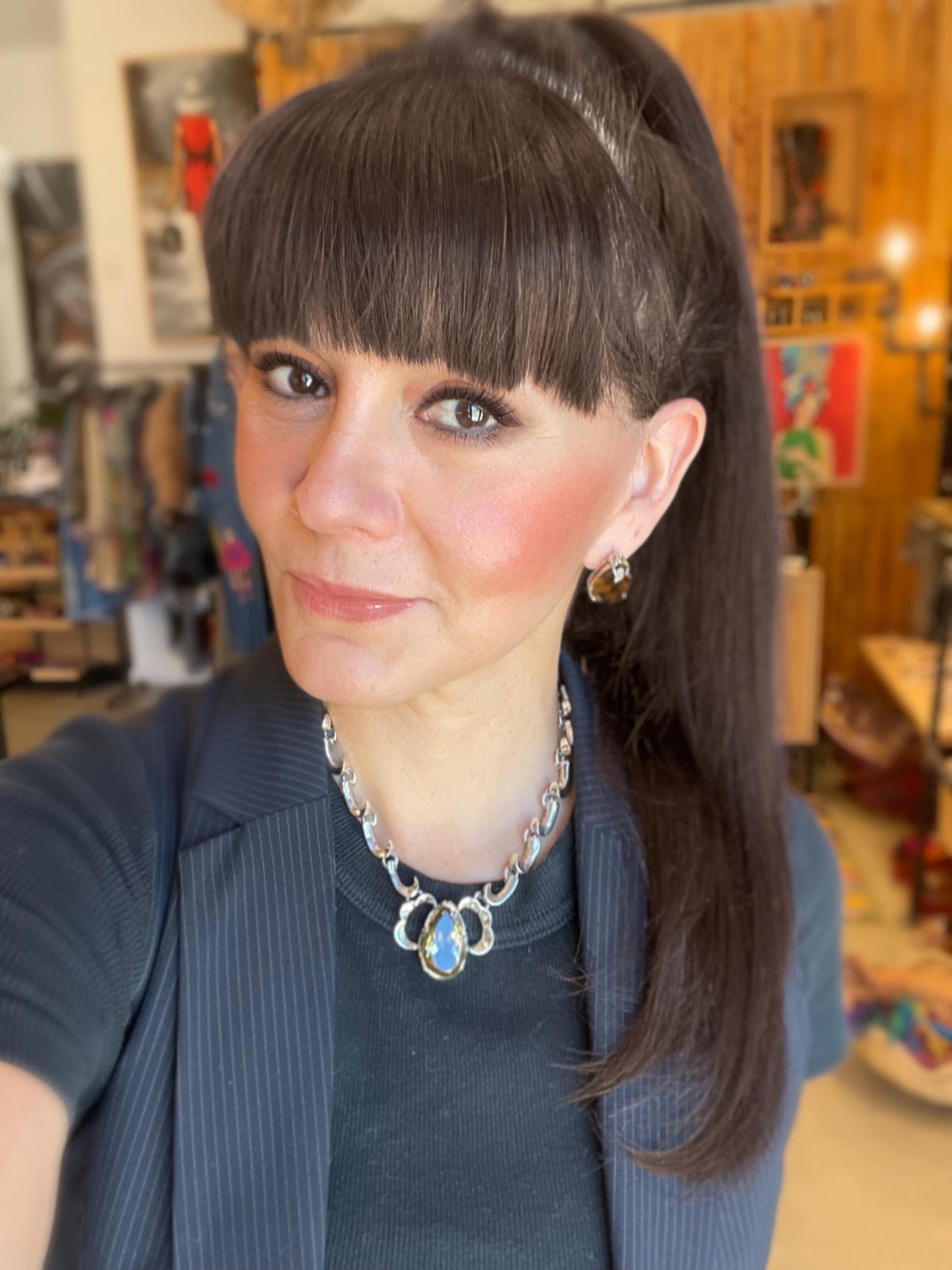 Sterling silver statement modernist vintage citrine necklace collar