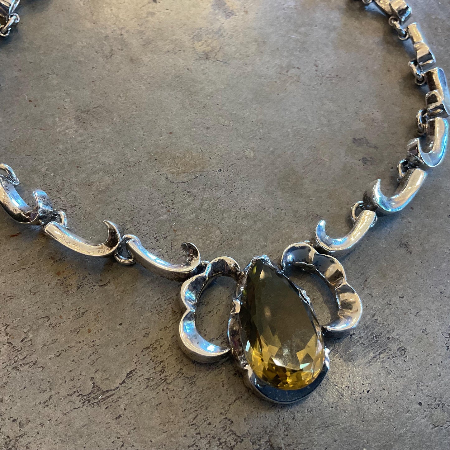 Sterling silver statement modernist vintage citrine necklace collar