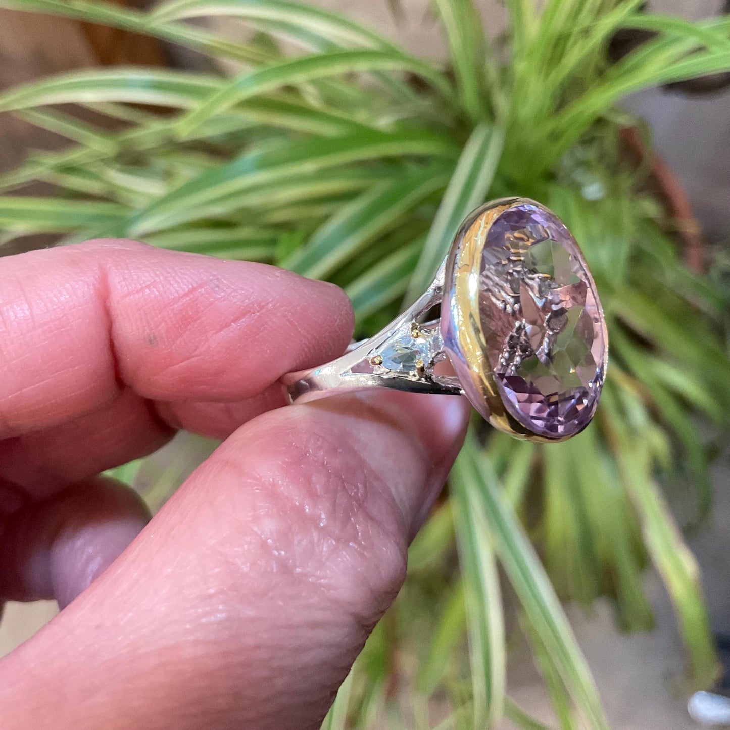 sterling silver statement Natural Ametrine topaz oval ring 7.5