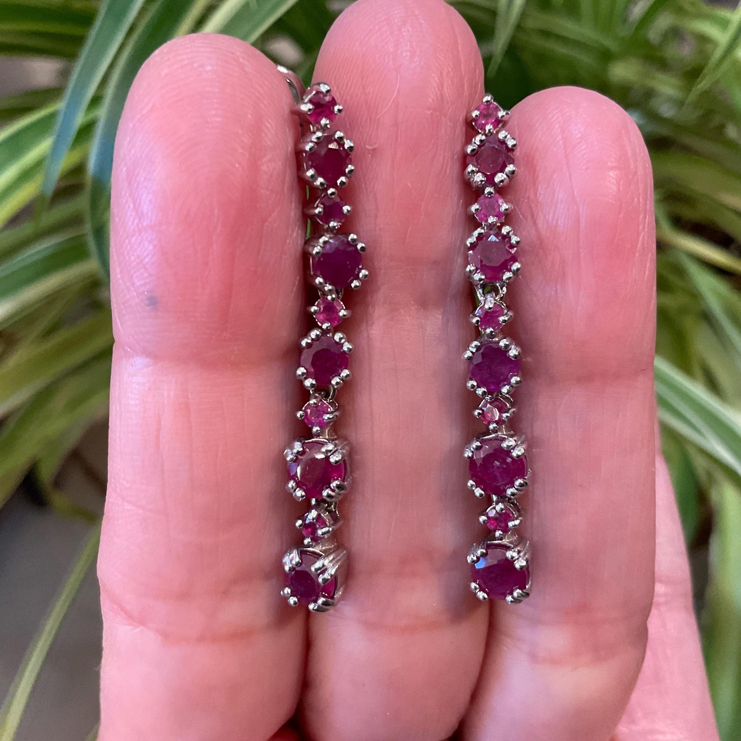 Sterling Silver  Natural red ruby long dangle earrings