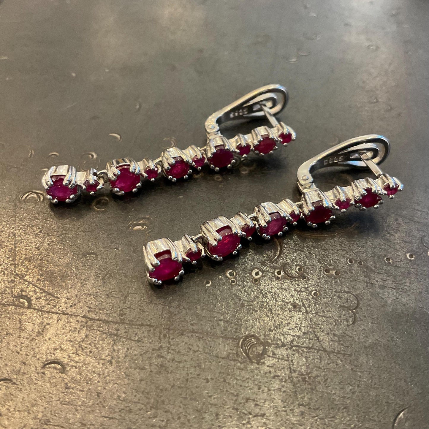 Sterling Silver  Natural red ruby long dangle earrings