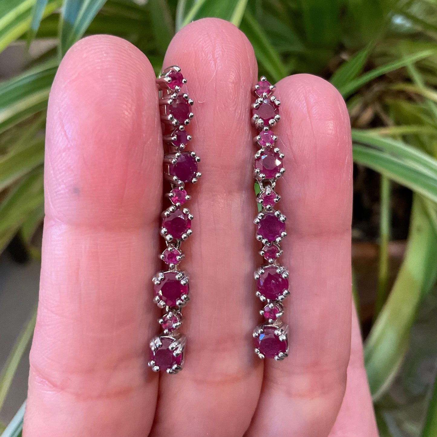 Sterling Silver  Natural red ruby long dangle earrings