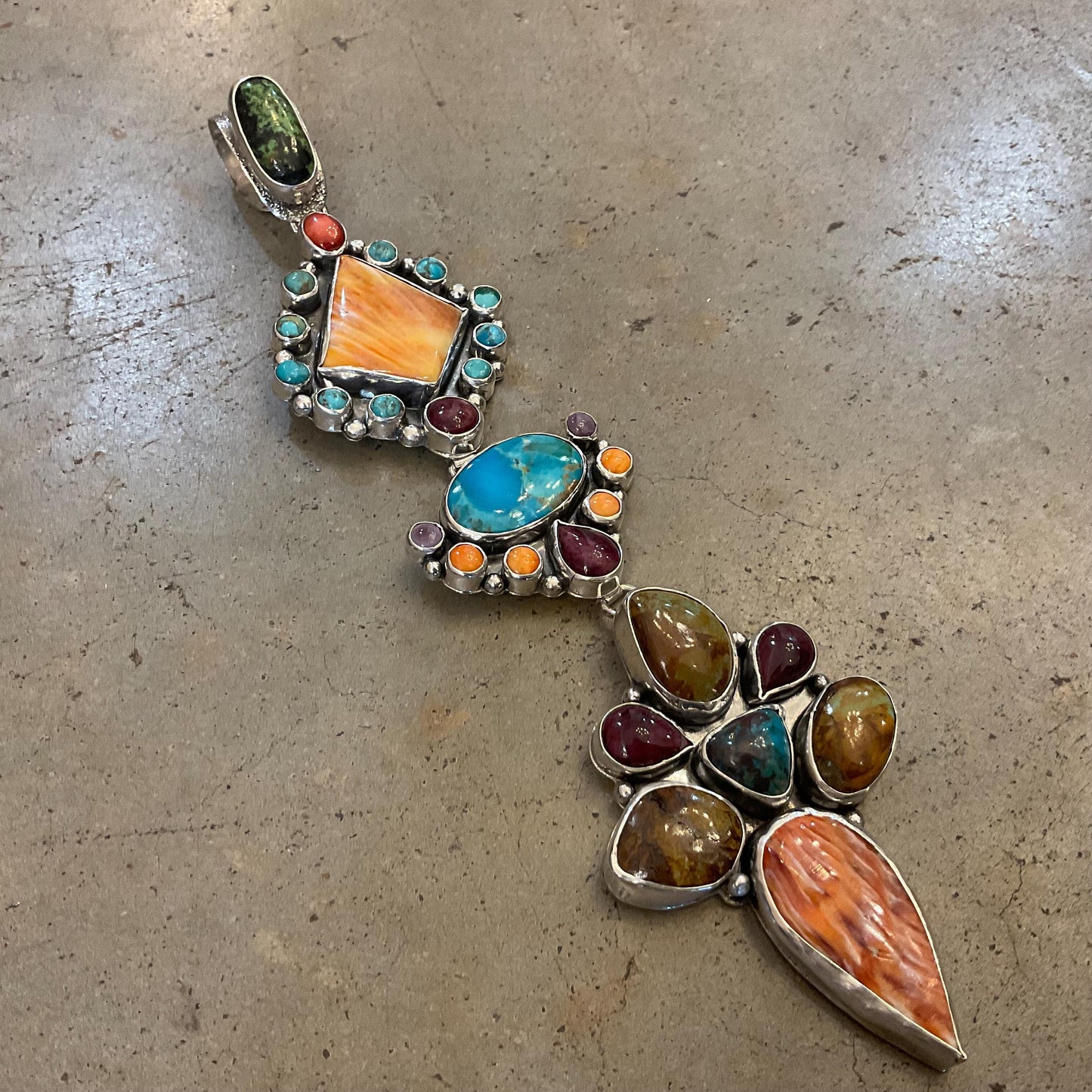 Sterling silver turquoise spiny oyster large enhancer pendant