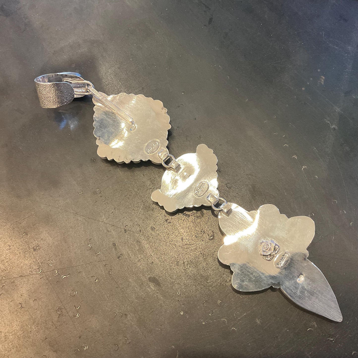 Sterling silver turquoise spiny oyster large enhancer pendant