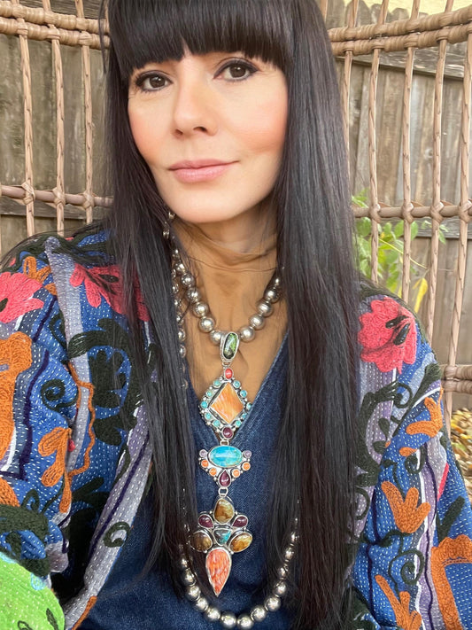 Sterling silver turquoise spiny oyster large enhancer pendant