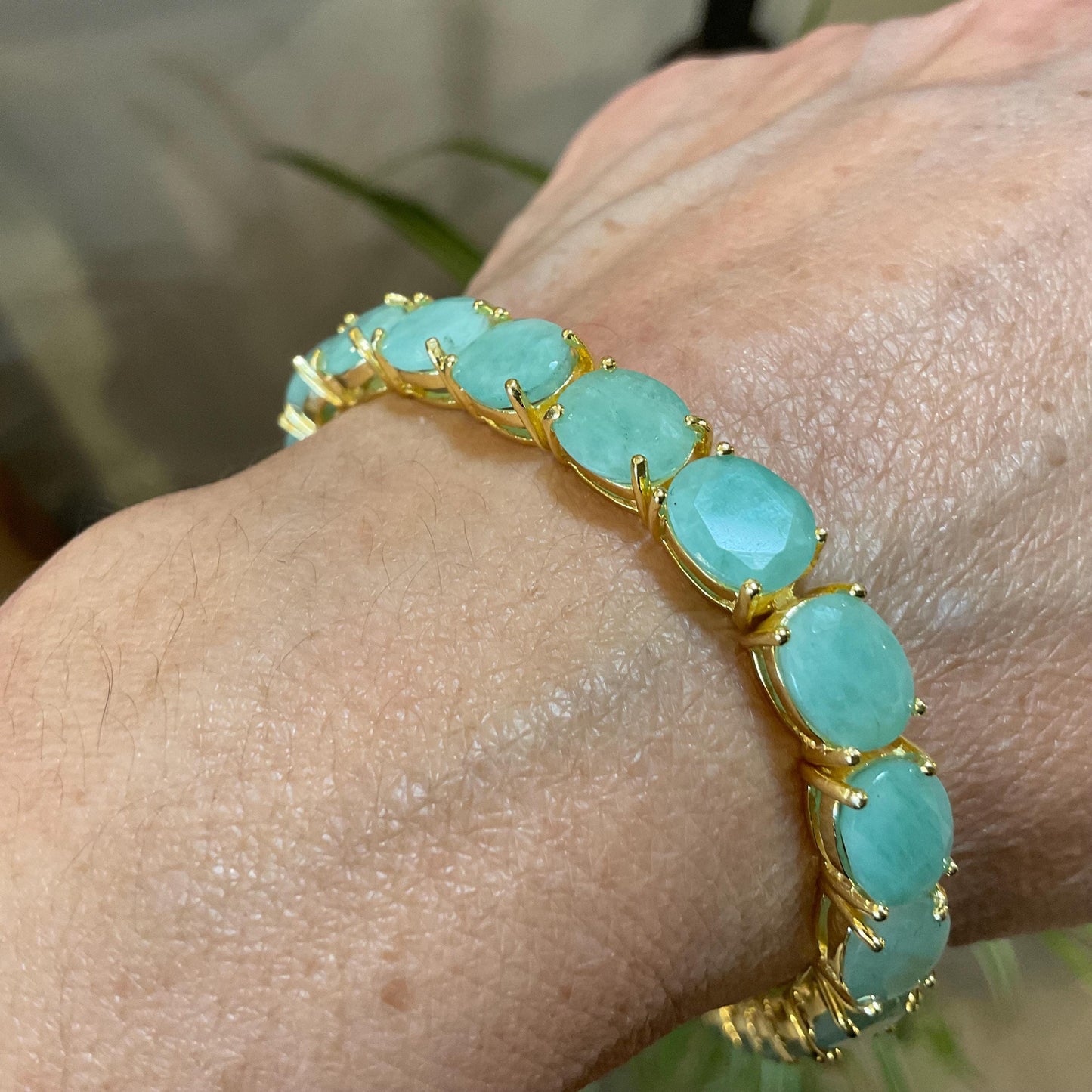 Sterling Silver Natural unheated  Emeralds tennis gold artisan  bracelet