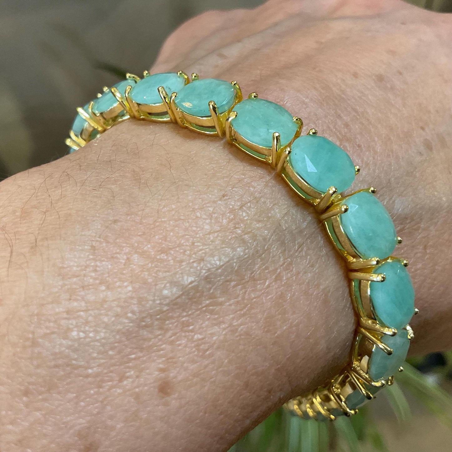 Sterling Silver Natural unheated  Emeralds tennis gold artisan  bracelet