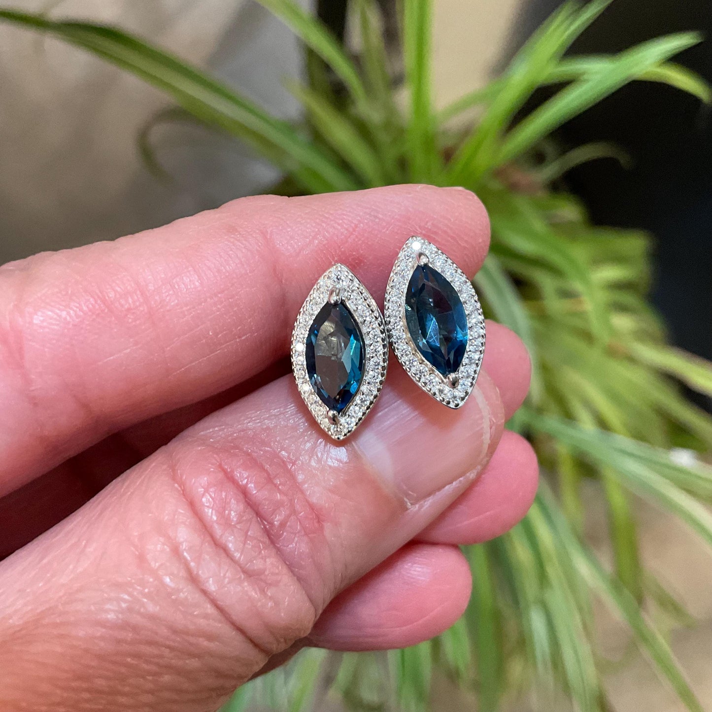 Sterling silver london Blue topaz Marquis stud  Earrings