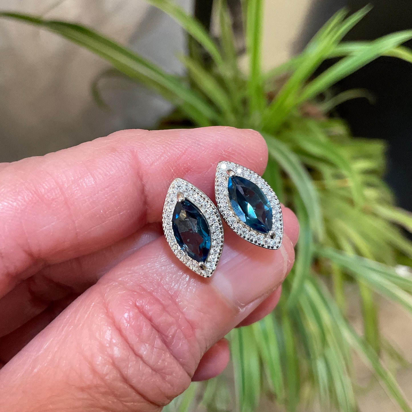 Sterling silver london Blue topaz Marquis stud  Earrings