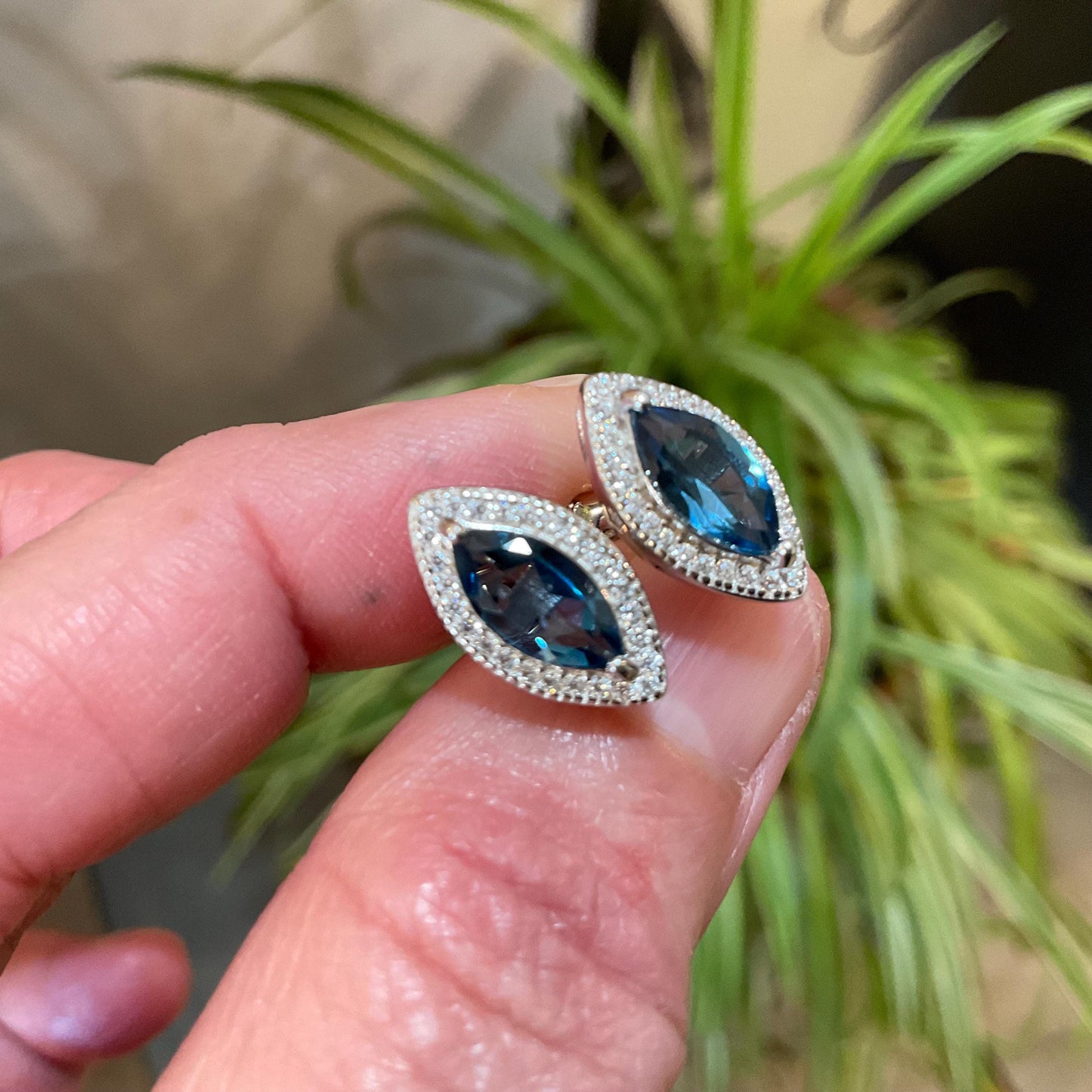 Sterling silver london Blue topaz Marquis stud  Earrings