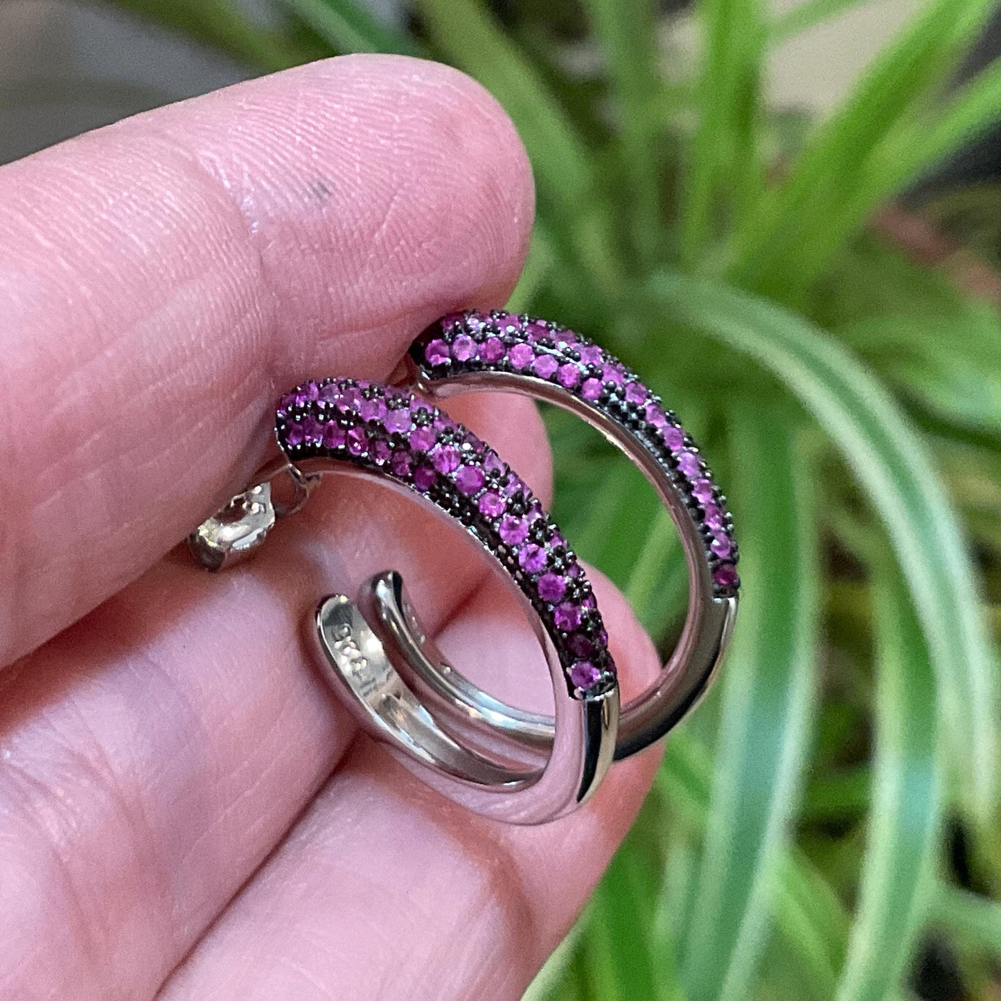 Sterling Silver Myanmar diamond cut red ruby small hoops Earrings