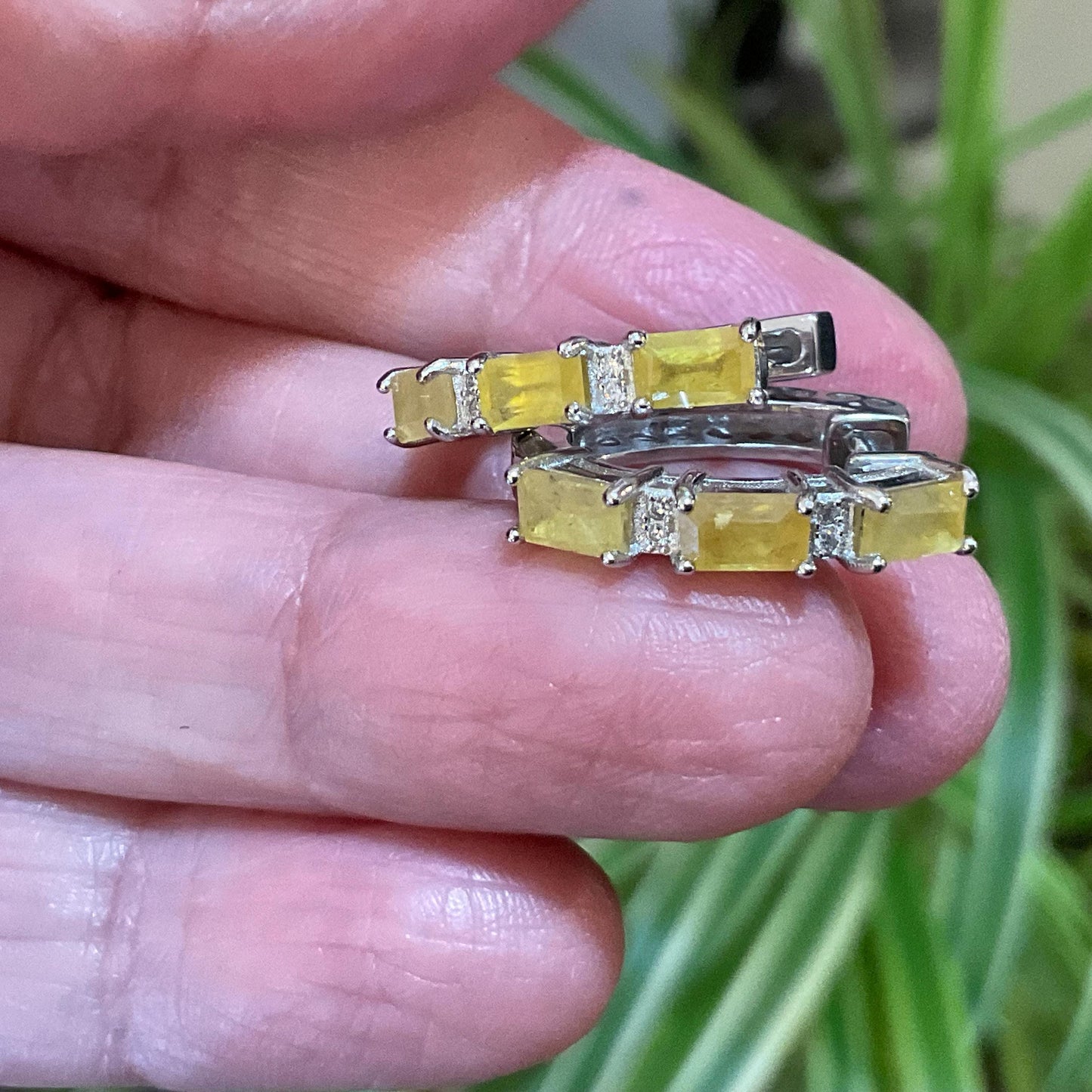 sterling silver natural yellow sapphire Small hoops earrings