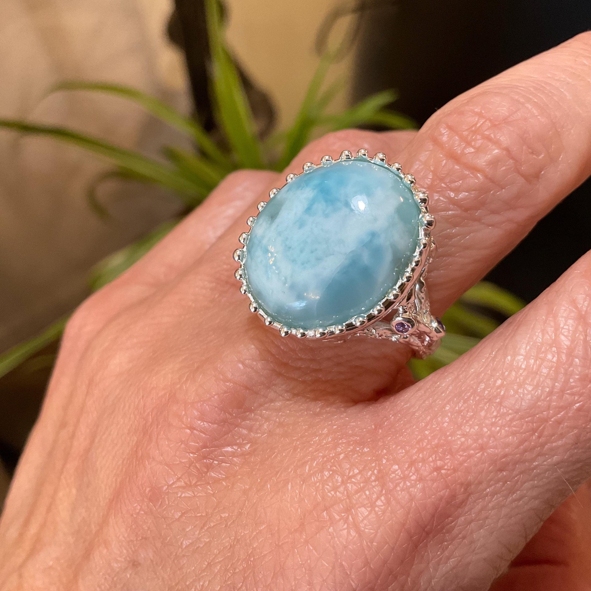 Sterling Statement larimar statement amethyst round ring 7.5 Colors Of Etnika